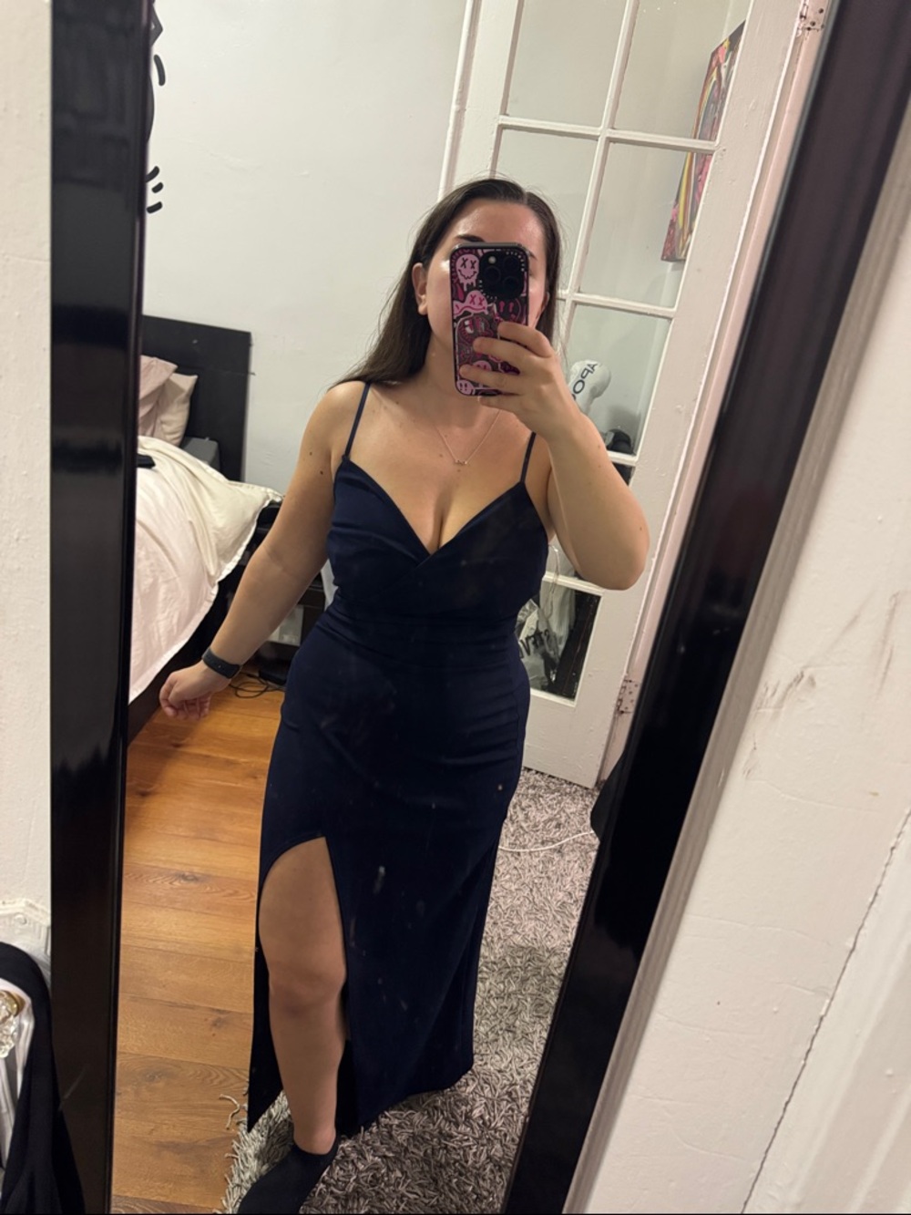 Emerald Sundae Navy Spaghetti-Strap Maxi Dress with Side Slit
